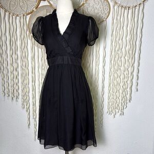 Vintage Chloe Black Silk Chiffon Layered Short Sleeve Dress Size Small